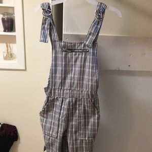 White plaid overalls